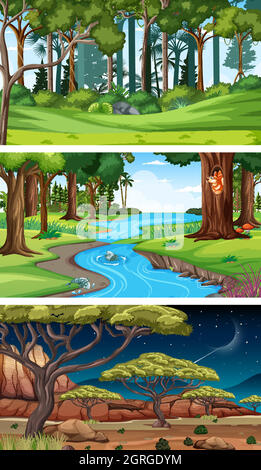 Three different nature horizontal scenes Stock Vector