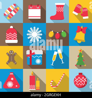 Christmas icons set, flat style Stock Vector