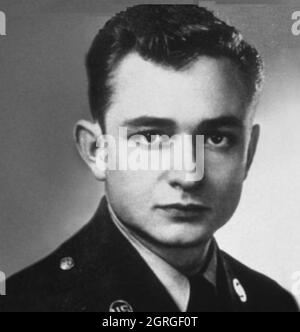 JOHNNY CASH (1932-2003) Promotional photo of American singer,songwriter and film actor during his service in the American Air Force in the early 1950s when he worked as a Morse Code operator intercepting Soviet Army transmissions. Stock Photo