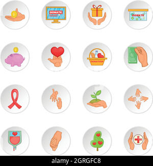 Charity organization icons set, cartoon style Stock Vector