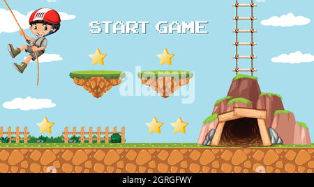 Adventure Mining Game Template with a Boy Character Stock Vector