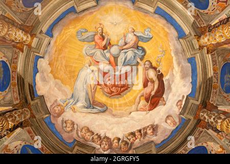 ROME, ITALY - AUGUST 28, 2021: The central part of fresco Vision of Trinity in the church San Girolamo dei Croati by Giovanni Guerra (1589-1590). Stock Photo