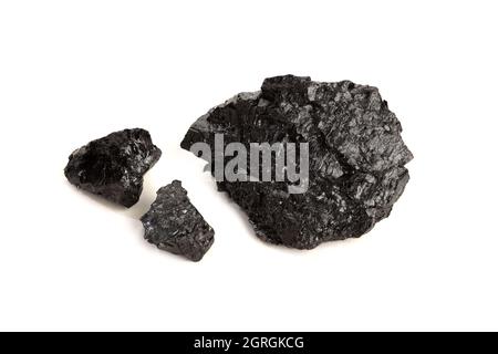 Bituminous coal isolated on white background. Black coal Stock Photo