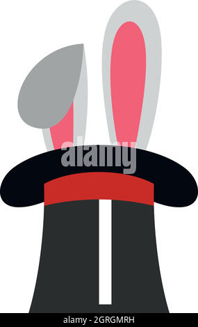 Rabbit in hat magician icon, flat style Stock Vector