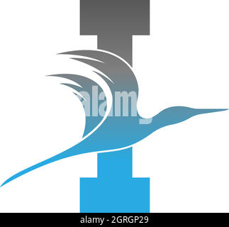 Letter I logo with pelican bird icon design Stock Vector