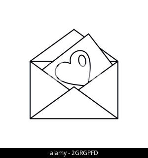 Envelope with heart icon, outline style Stock Vector