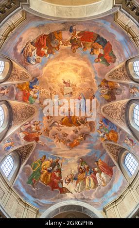 ROME, ITALY - SEPTEMBER 2, 2021: The fresco Glory of St. Catherine of Siena in the side chapel of church Basilica di Santa Sabina Stock Photo