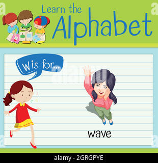 Flashcard letter W is for wave Stock Vector