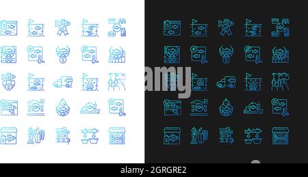 Fishing industry gradient icons set for dark and light mode Stock Vector