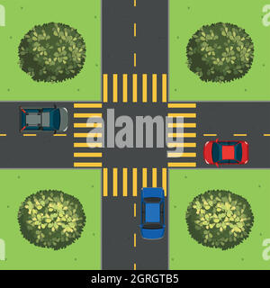 Aerial view of cars at intersection Stock Vector