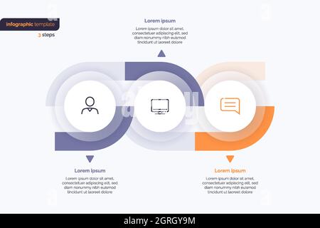 Three step business infographic design template. Vector illustration Stock Vector