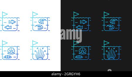Commercial sea product farming gradient icons set for dark and light mode Stock Vector
