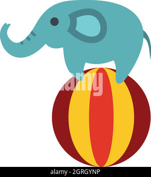 Elephant on ball icon, flat style Stock Vector
