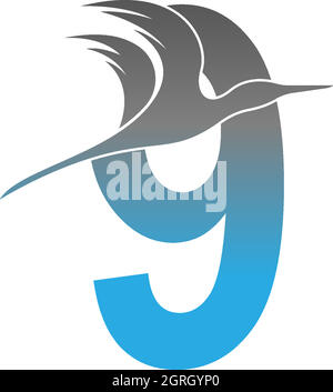 Number 9 logo with pelican bird icon design Stock Vector