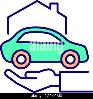Car on hand RGB color icon Stock Vector