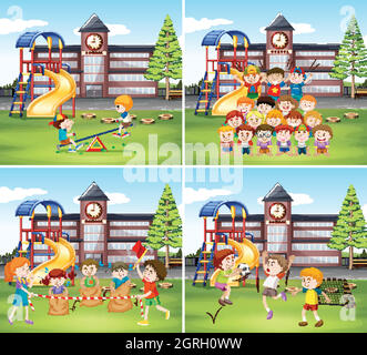 Children playing in the school ground Stock Vector