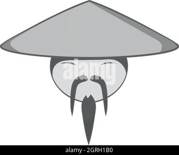 Asian man in hat icon, black monochrome style Stock Vector