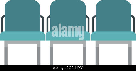 Blue airport seats icon, flat style Stock Vector