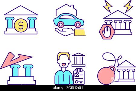 Various banking services RGB color icons set Stock Vector