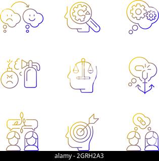 Critical mindset and attitude linear vector icons set Stock Vector