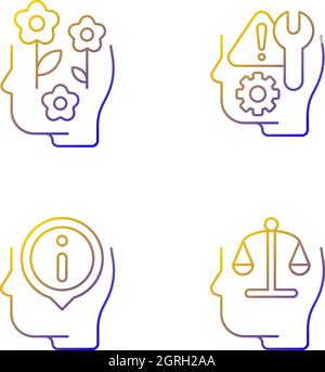 Rational and emotional mindset linear vector icons set Stock Vector