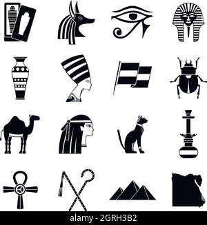 Egypt travel items icons set, simple style Stock Vector