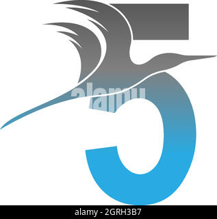Number 5 logo with pelican bird icon design Stock Vector