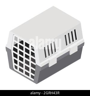 Pet shop carrying case, cage, pet box for cats and dogs. Cage with a rack for animals. Isometric view. Isolated on white background. Vector Stock Vector