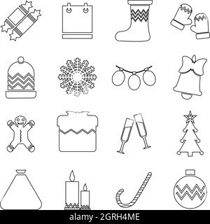 Christmas icons set, outline style Stock Vector