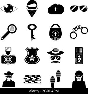 Crime icons set, simple style Stock Vector