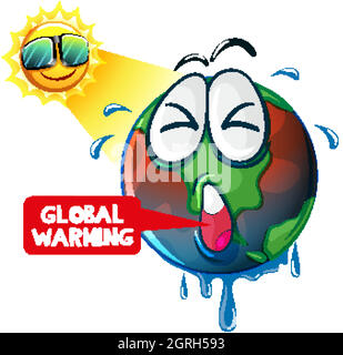 Global warming with hot sun shining the earth Stock Vector