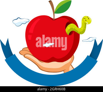 Worm in the red apple Stock Vector