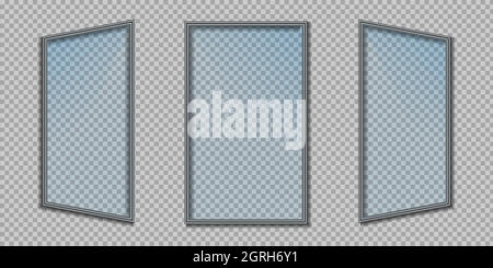 Realistic windows. Frames and glass on a transparent background. EPS 10 Stock Vector