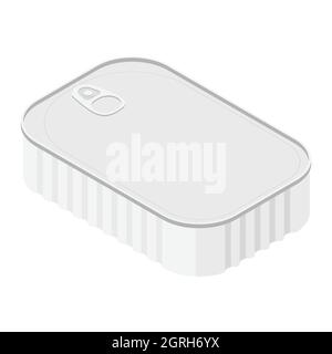 Can of sardines isometric view isolated on white background. Canned food. Packaging collection. Stock Vector