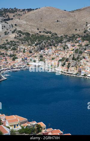 Gialos Harbor, Symi (Simi) Island, Dodecanese Island Group, Greece Stock Photo