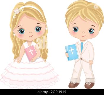 First Communion for Kids. Vector 1st Communion for Cute Little Girl and ...