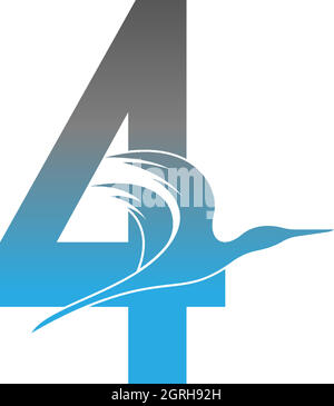 Number 4 logo with pelican bird icon design Stock Vector