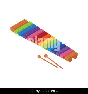 Colorful xylophone toy isolated on white background. Isometric view. Vector Stock Vector