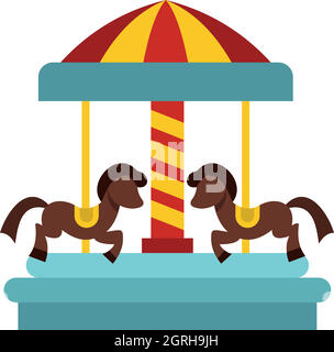 Merry go round horse ride icon, flat style Stock Vector