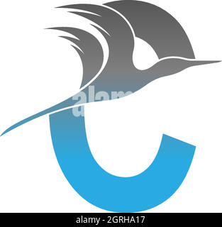 Letter C logo with pelican bird icon design Stock Vector