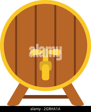 Wooden barrel with tap icon, flat style Stock Vector