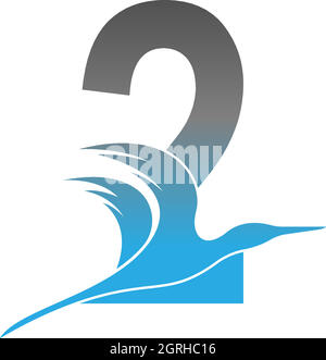 Number 2 logo with pelican bird icon design Stock Vector