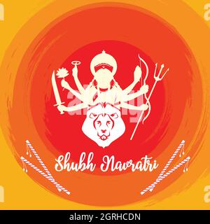 Poster of Goddess Durga with Lion's face. The poster gives Shubbheccha of Navratri. Stock Vector