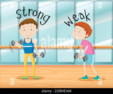 Opposite words for strong and weak illustration Stock Vector Image ...