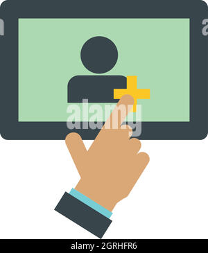 Adding friends on the tablet icon, flat style Stock Vector