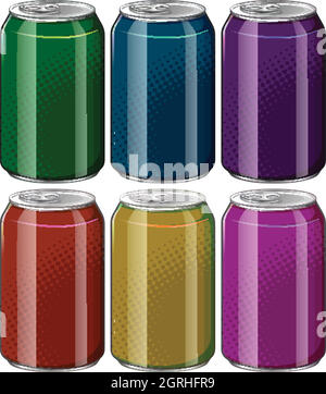 Aluminum cans in six different colors Stock Vector