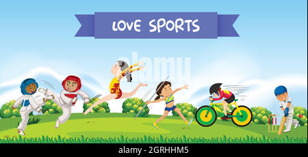 Sport athletes in nature Stock Vector