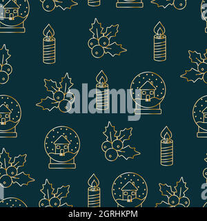 Christmas seamless patterns, prints with gold elements. Vector patterns. Golden objects on a dark background Stock Vector