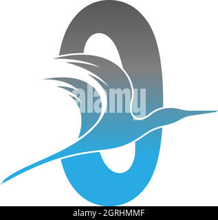 Number zero logo with pelican bird icon design Stock Vector