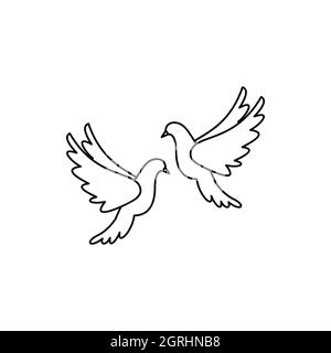 Wedding doves icon, outline style Stock Vector